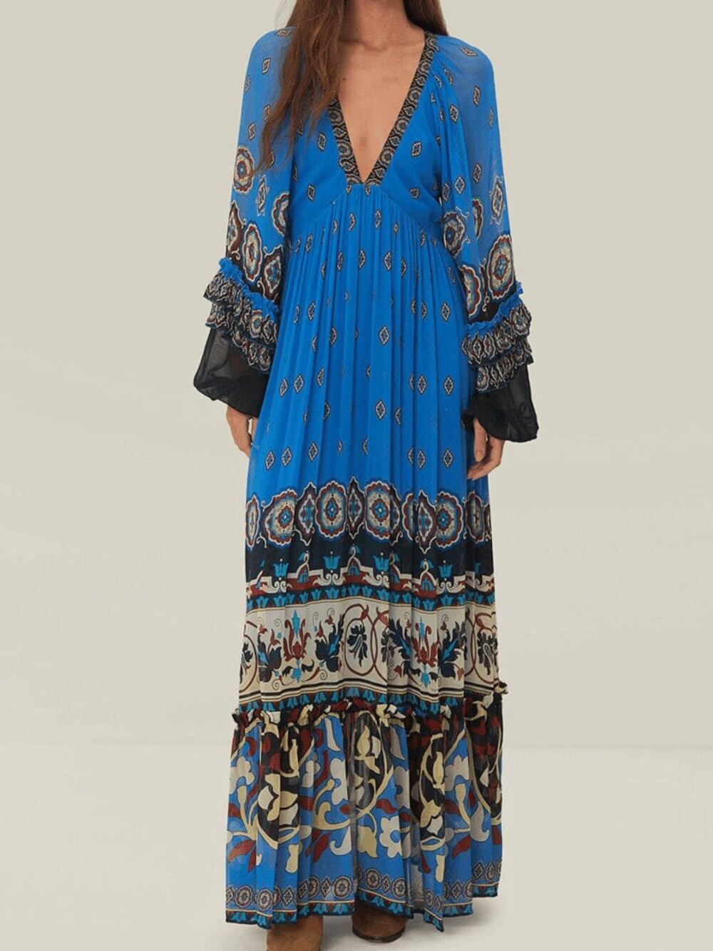 Farm Rio NWT Ainka Tiles Blue Maxi Dress - Size Small
